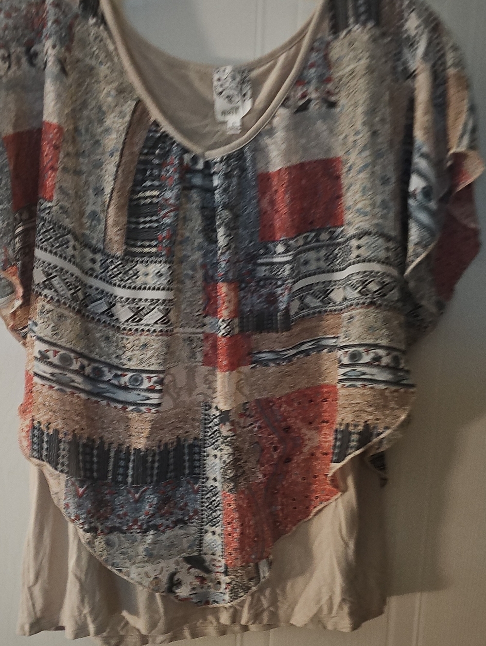 NAIF Patchwork Print Layered Tunic in Beige, Rust and Navy